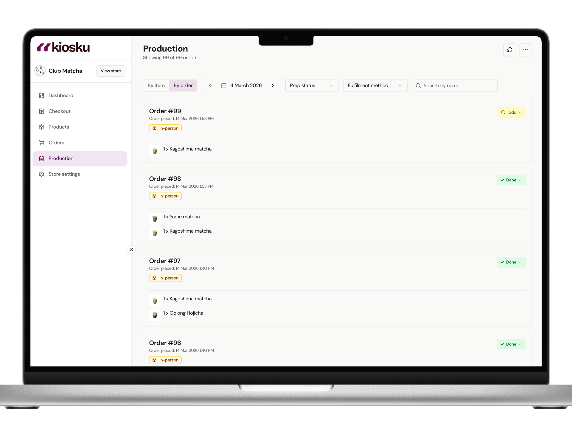 Kiosku production dashboard